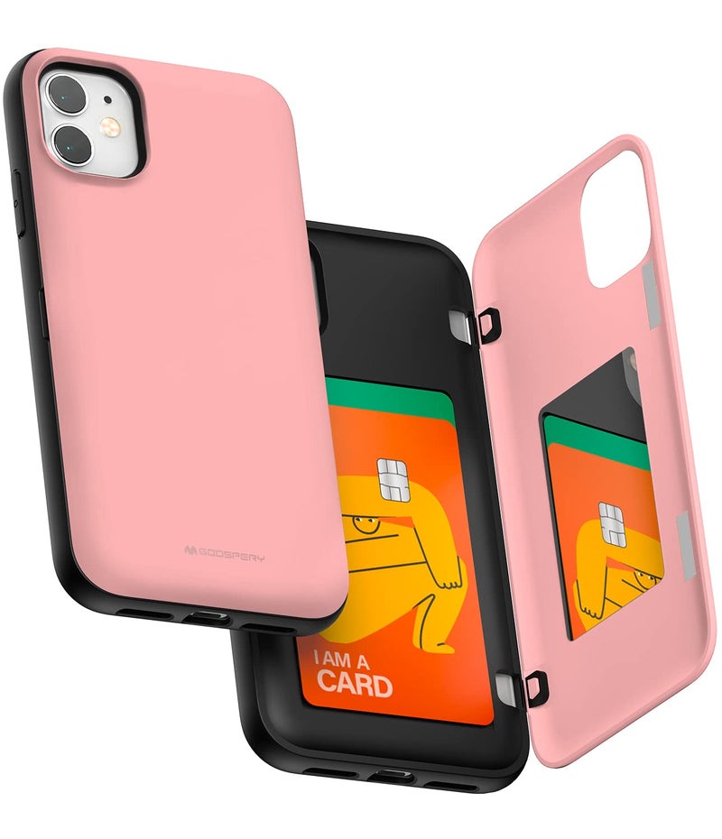 GOOSPERY Magnetic Door Bumper Compatible with iPhone 11 Case, Card Holder Wallet Easy Magnet Auto Closing Protective Dual Layer Sturdy Phone Back Cover - Pink - Image 1